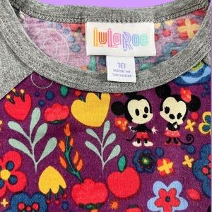 Kids Disney Lularoe Raglan HTF Mickey Minnie Pattern Top Sz 10